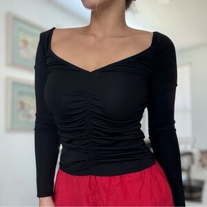 Zara Long Sleeve Ruched V-Neck Top - Size Small